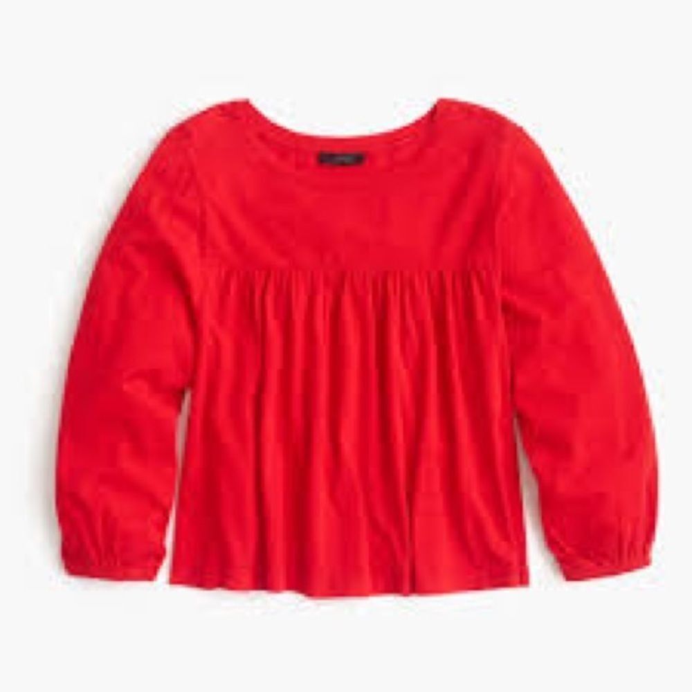 J. CREW Oversized Cropped Popover Flowy Blouse Red XS - Picture 3 of 8